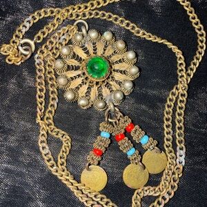 Afganistan coins stones Pendant Necklace Filigree flower